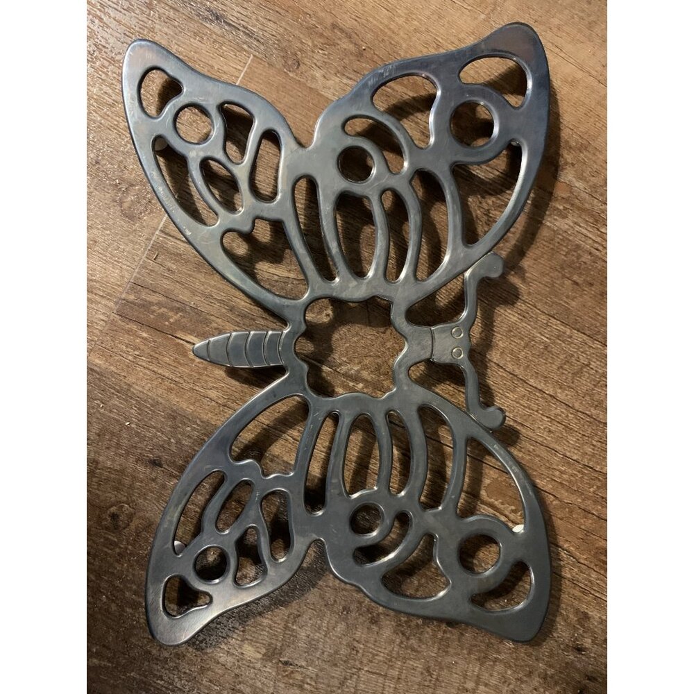 MCM Silver Metal Butterfly Trivet 11"x7"